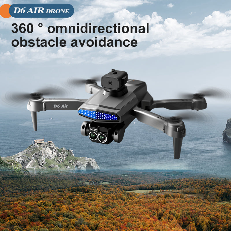 D6 Air Drone For Beginners 540 Degree  Intelligent Obstacle Avoidance Dual HD Cameras With Beauty Filter Easy Control Foldable Drone For Indoor Outdoor Flight