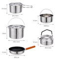 Pandatour Camping Cookware Set Kettle Set Pot Tableware Kit Travel Kitchen Utensils Hiking Picnic Pot Bowl stainless steel Pan