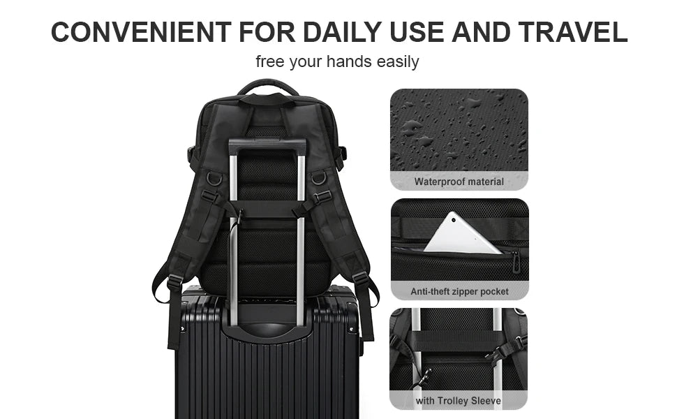 Business Travel Backpack for Men Expandable Water Resistant Backpack with USB, Black Laptop Backpack 15.6 Inch for College Work