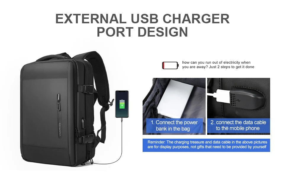 Business Travel Backpack for Men Expandable Water Resistant Backpack with USB, Black Laptop Backpack 15.6 Inch for College Work