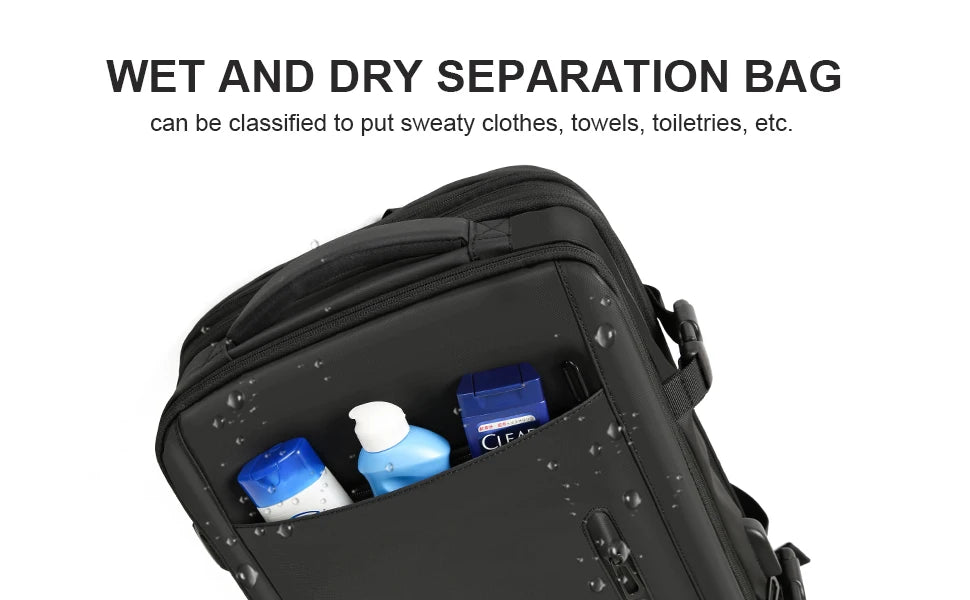 Business Travel Backpack for Men Expandable Water Resistant Backpack with USB, Black Laptop Backpack 15.6 Inch for College Work