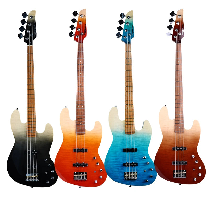 PB-770 Flamed Maple Coloful 4 String High Quality  Electric Bass Guitar, Active Pickup Bass