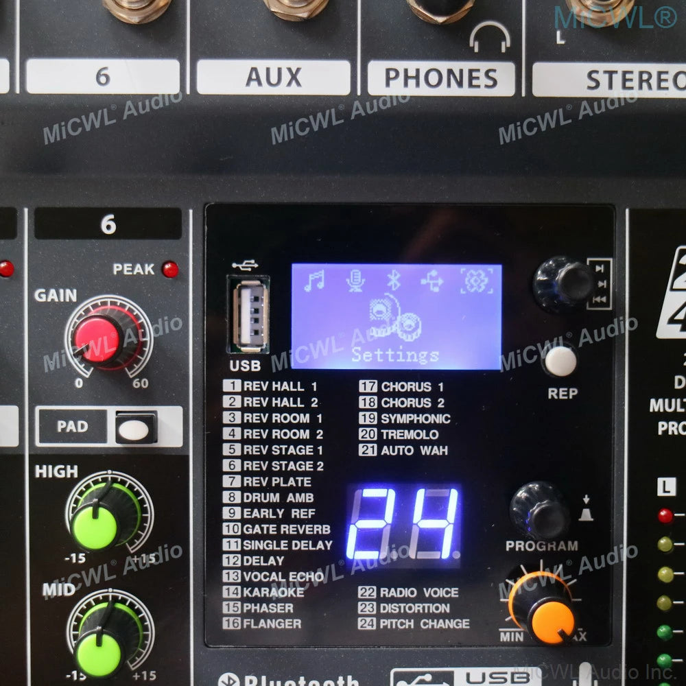 MiCWL 8 Channel Sound Mixng Console Audio DJ Controller Mixer 48V DSP Bluetooth