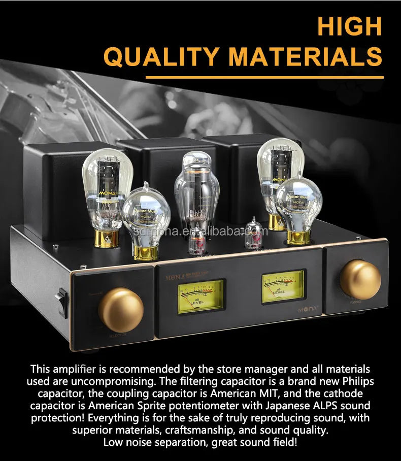 MONA 300B Vintage Tube Amplifier — Class A Stereo HiFi Amp | 274B Rectifier, 6SN7 & ECC83, Retro VU Meter