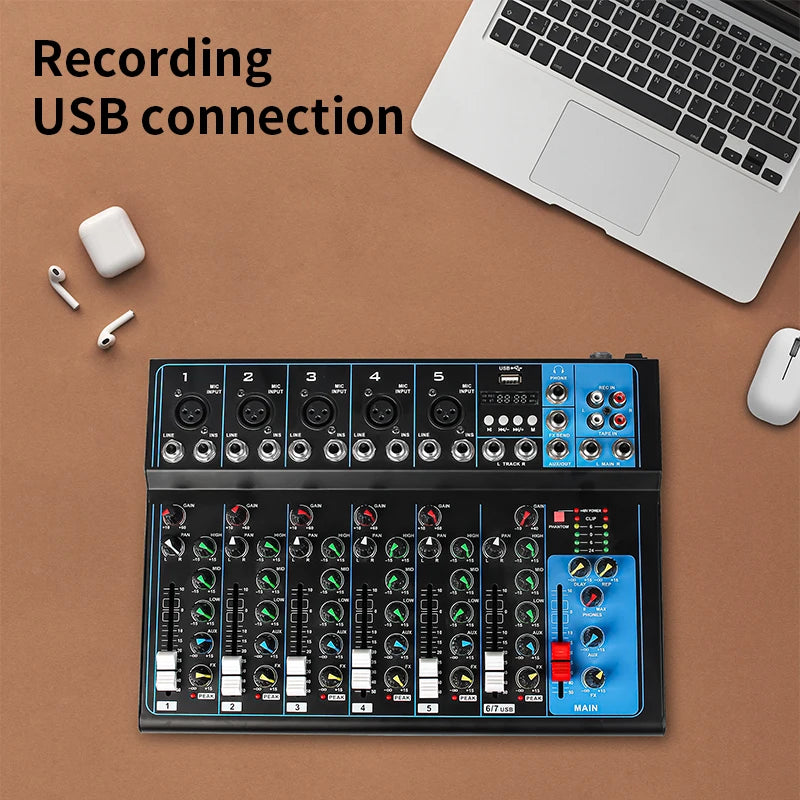 F07 Digital Professional Digital Mixing Power Effect Sound Mixer DJ Console USB Inter Audio Console Kit for Amplified Speakers