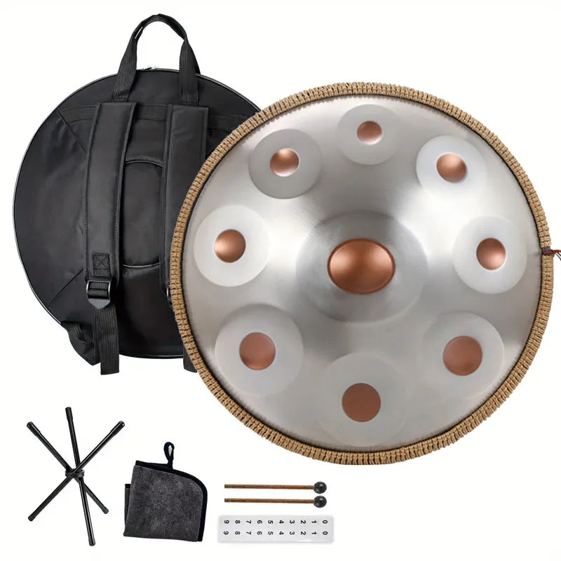 Professional Grade 18-Inch Handpan Drum with 9 Tones & 440Hz Beginner's Healing Percussion Instrument with g Key