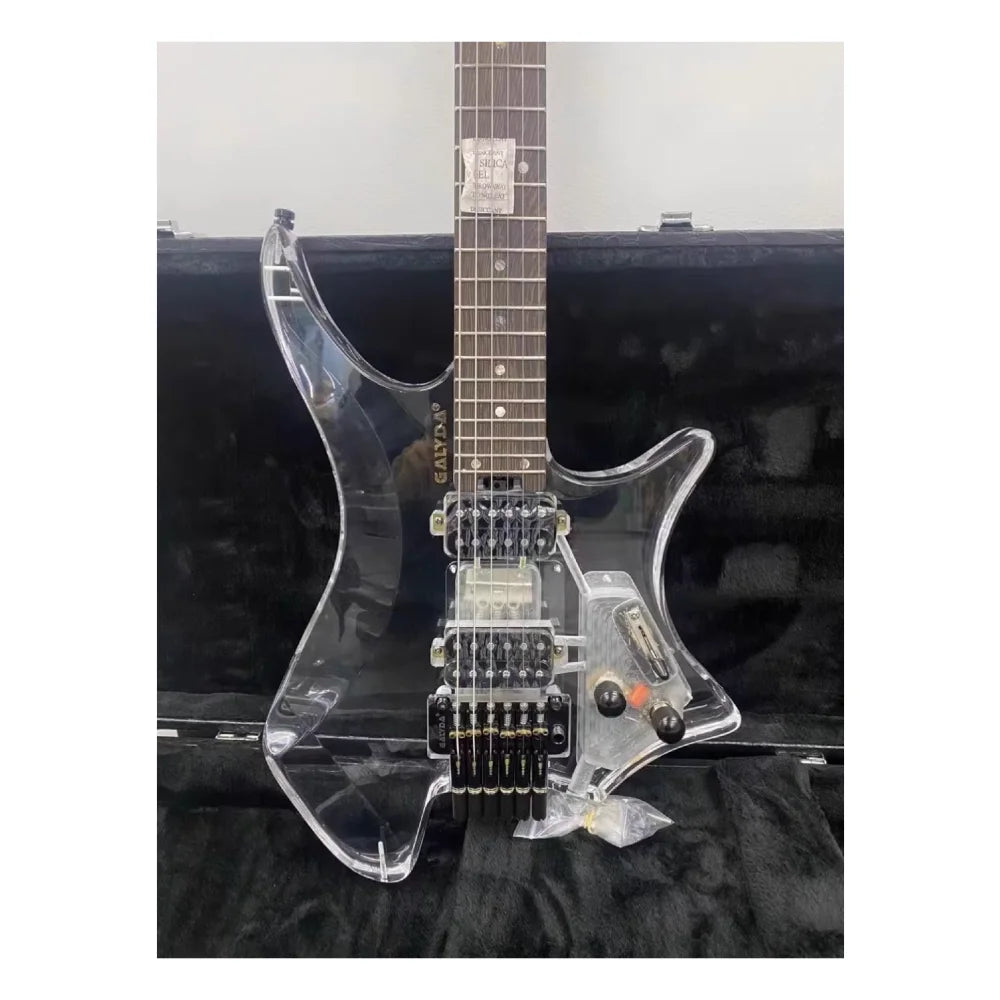 JELO Factory 39-Inch Electric Guitar with Headless Style Acrylic Body 24 Frets AAA Rosewood Fingerboard 6 Strings