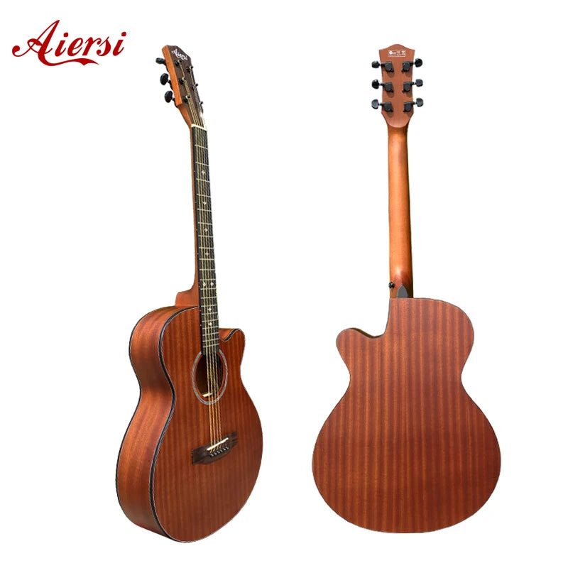 Custom Made Aiersi Brand Hot Sale Sapele Wood Body Cutaway Acoustic Guitar