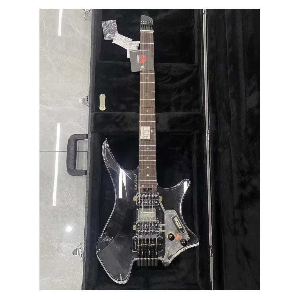 JELO Factory 39-Inch Electric Guitar with Headless Style Acrylic Body 24 Frets AAA Rosewood Fingerboard 6 Strings