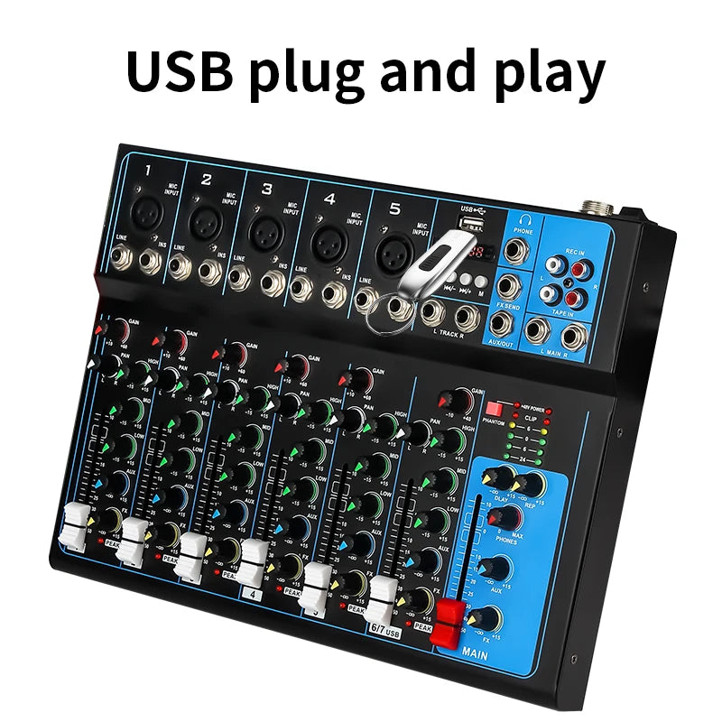 F07 Digital Professional Digital Mixing Power Effect Sound Mixer DJ Console USB Inter Audio Console Kit for Amplified Speakers