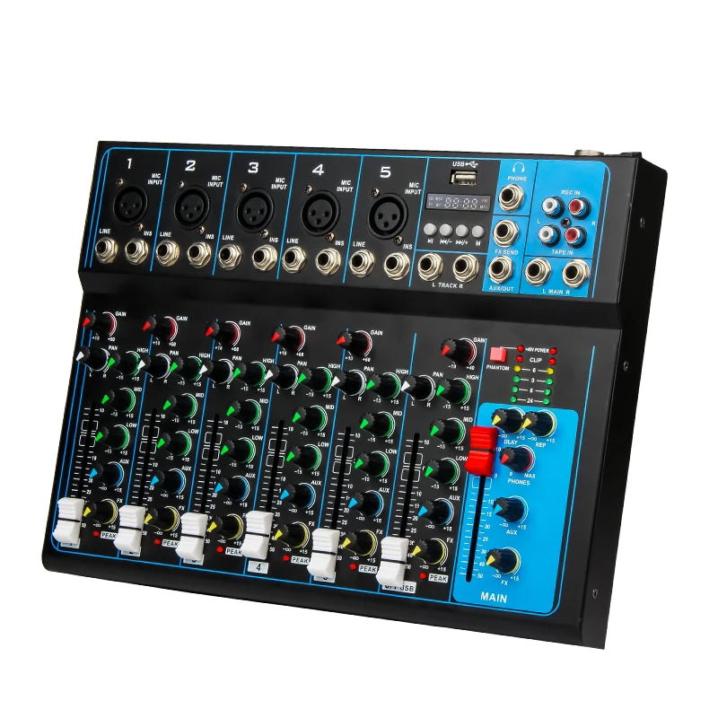 F07 Digital Professional Digital Mixing Power Effect Sound Mixer DJ Console USB Inter Audio Console Kit for Amplified Speakers