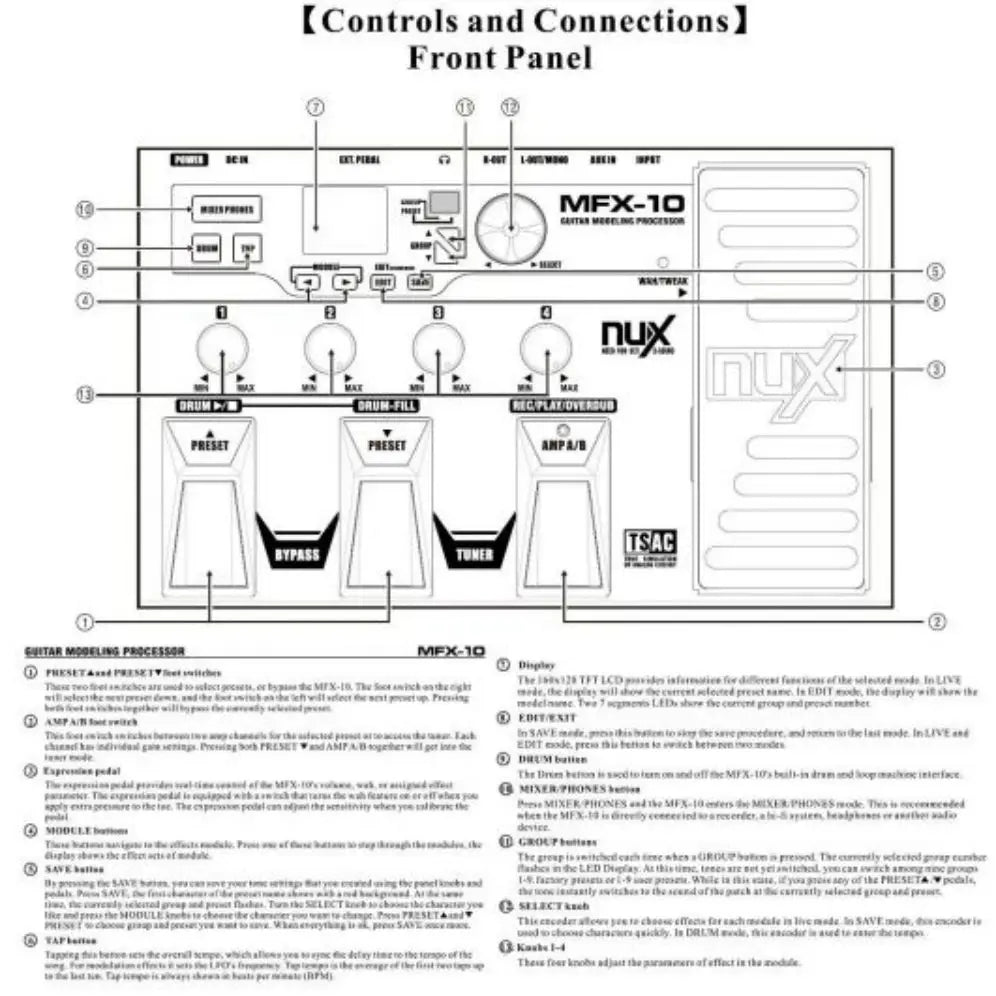 NUX MFX-10 Modeling Guitar Multi-Effects Processor Effects 55 Models 72 Presets with Looper and Built-in Drum Machine