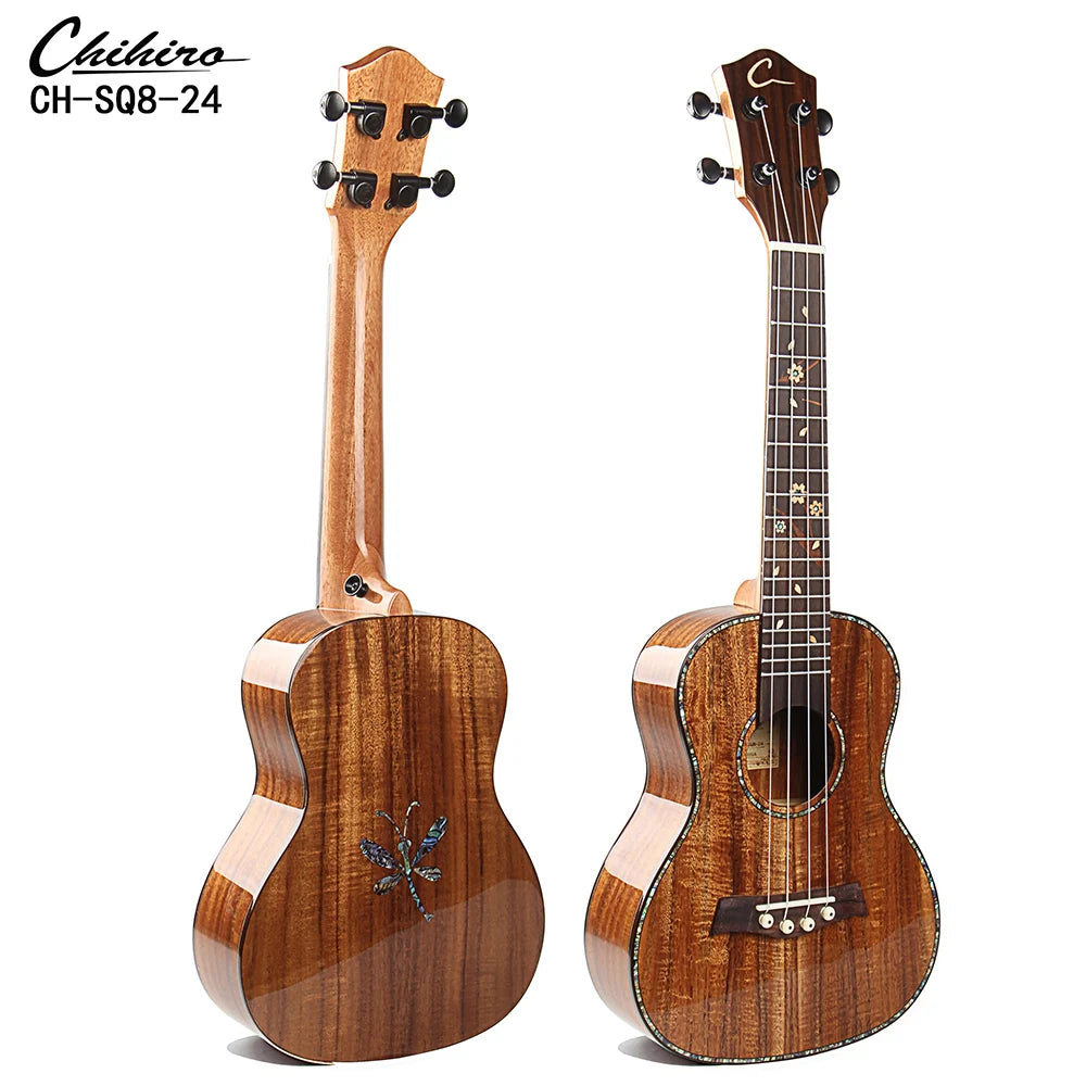 2023 Newest Professional String Instrument Guitar 24" Concert Solid Top KOA Body Acacia Mahogany Glossy Ukulele with Accessories