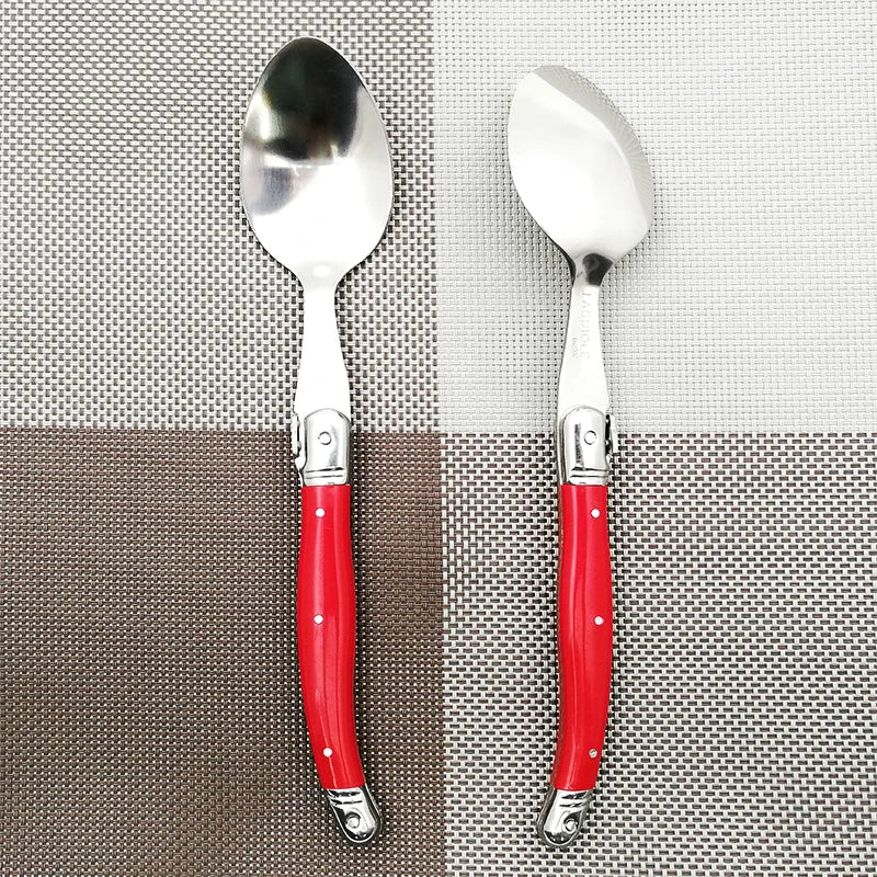 8'' 6pcs Laguiole Dinner Spoon Stainless Steel Long handle Table Spoons White Cutlery Black Big Serve Scoop Set Dinnerware
