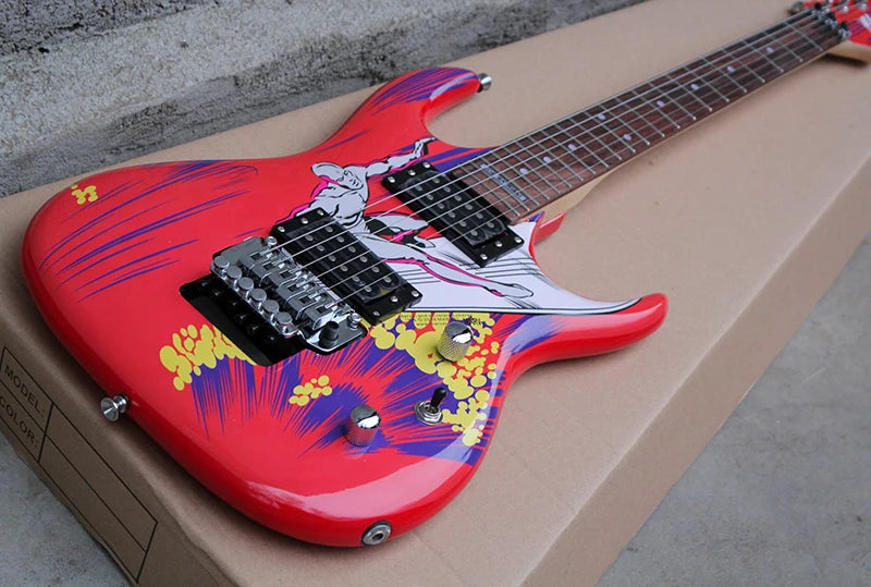 Flyoung Stringed Instrument Red Electric Guitar Floyd Rose Bridge Custom Made