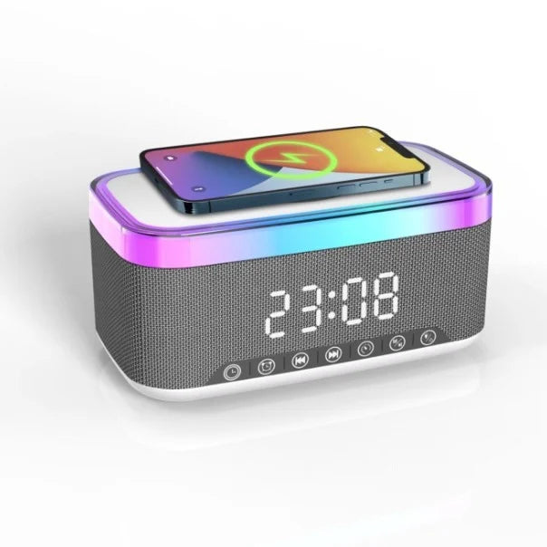 Portable Speakers with Alarm Clock Smart Colorful RGB Night LED Flashing Light Lamp Wireless Charging Desktop Indoor Sleep Aid