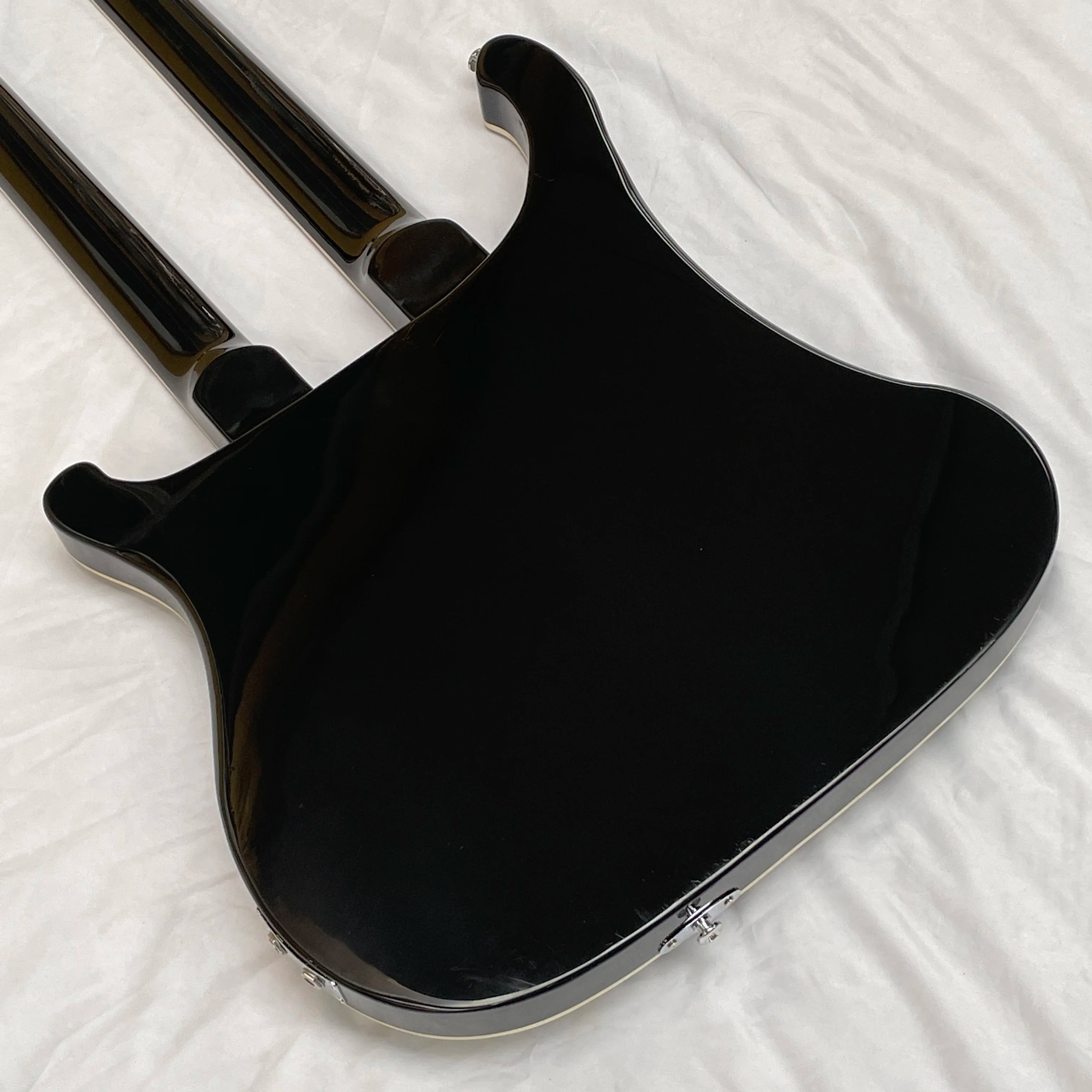 R-Brand Black Electric Bass Guitar with 4+12 Strings White Pickguard Red Chrome Hardware