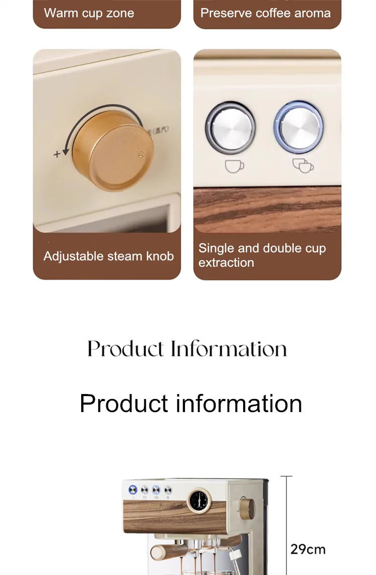 Coffee Maker Stainless Steel Italian Household Small Semi-Automatic Coffee Machine Steam Milk Bubble Concentration Office Steam