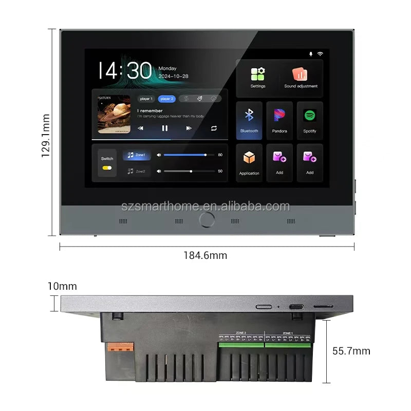 Hot Selling 7-Inch Smart Home Audio Amplifier WiFi Android Mini Wall-Mounted 2 Zones That Can Connect 8 Speakers