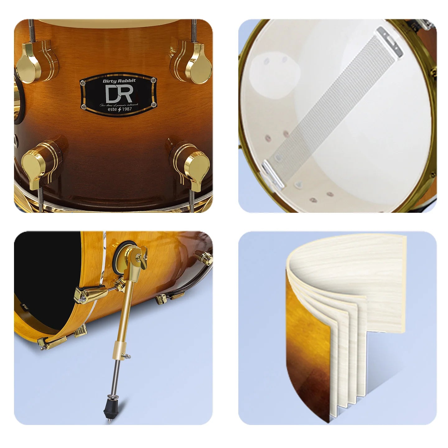 Factory Direct Adult Maple Lacquer Finished Drum Kit Western Percussion Instruments with Cymbal High Quality Drums