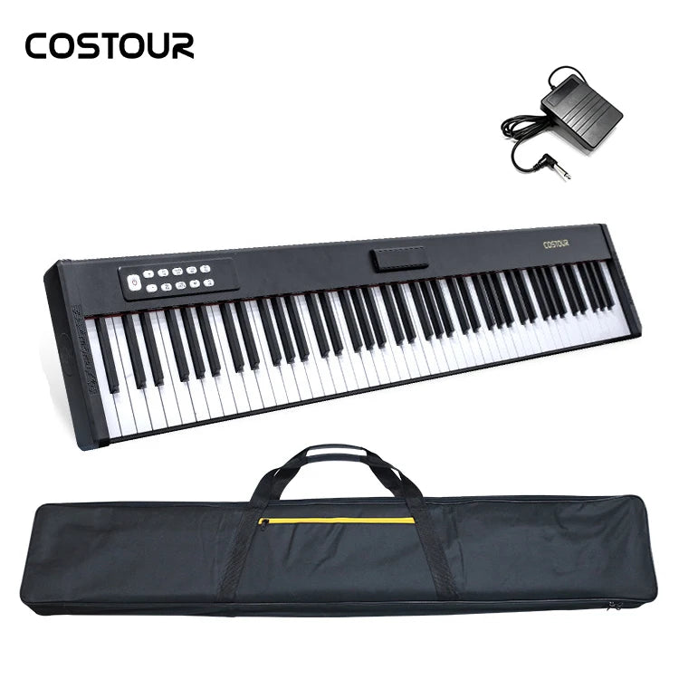 Costour HQB1-88 88-Key Portable Bluetooth Digital Piano | 128 Tones, Rechargeable, Aluminum Body, Phone Bracket