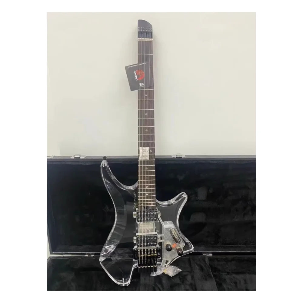 JELO Factory 39-Inch Electric Guitar with Headless Style Acrylic Body 24 Frets AAA Rosewood Fingerboard 6 Strings