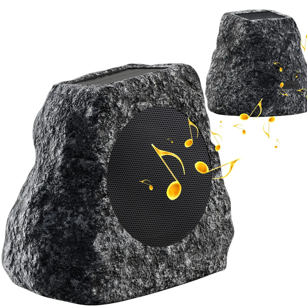 Outdoor Rock Blue Grey Speakers Wireless Patio Speaker Solar Powered Rechargeable Battery Perfect for Pool Patio Deck Garden
