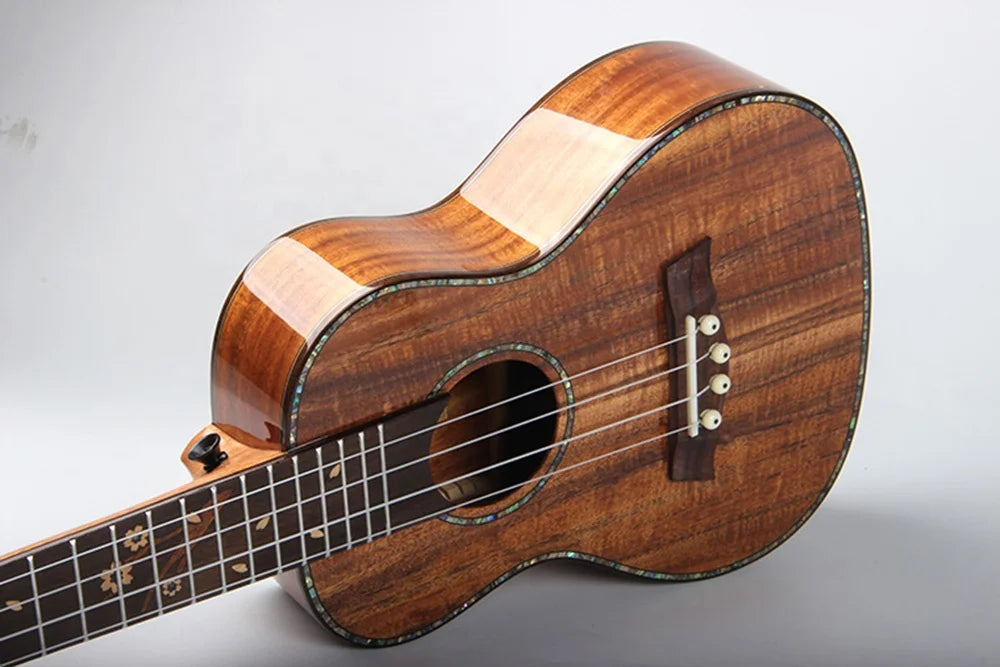 2023 Newest Professional String Instrument Guitar 24" Concert Solid Top KOA Body Acacia Mahogany Glossy Ukulele with Accessories