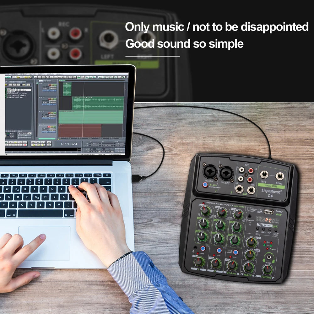 Depusheng C4 Multifunctional Computer Mobile Phone Recording Live 4 Channel Mini Audio Mixer