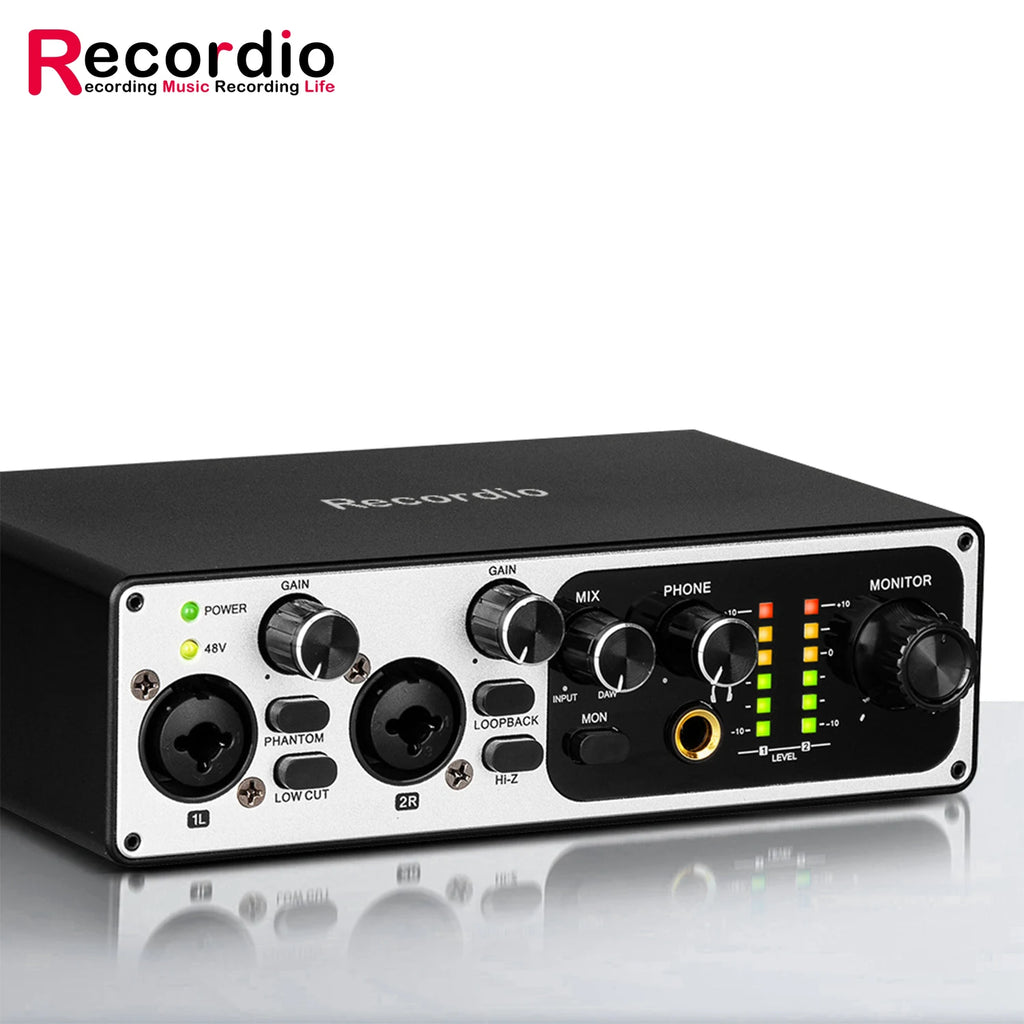 Recordio GAX-MB22 USB Audio Interface — 24-Bit/192kHz | 48V Phantom Power | XLR, 6.5mm & 3.5mm | Recording, Streaming & Podcasting