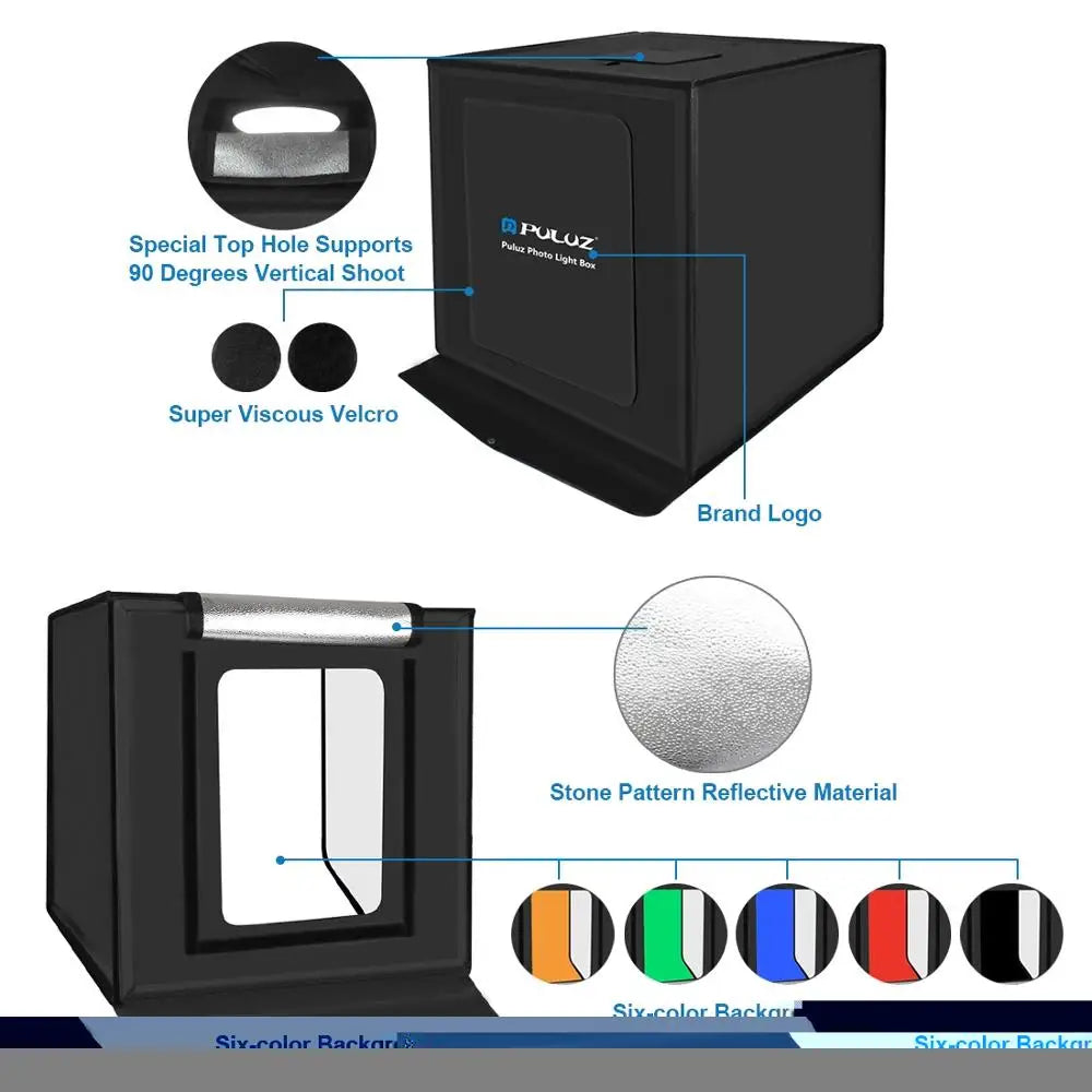 PULUZ 60x60 Photo Studio Light Box Photography Studio Shooting Light Tent Box 6 Colors Backgrounds Tabletop LED Light Studio Box