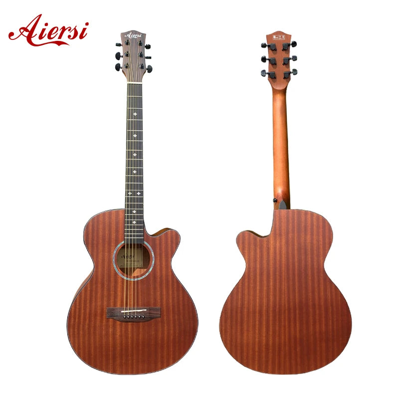 Custom Made Aiersi Brand Hot Sale Sapele Wood Body Cutaway Acoustic Guitar