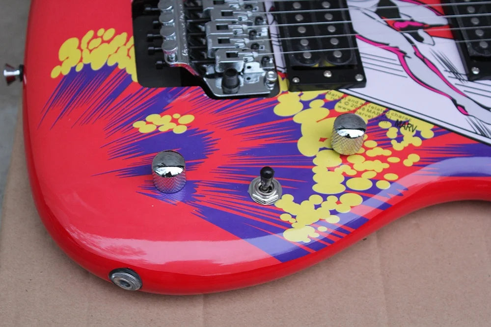 Flyoung Stringed Instrument Red Electric Guitar Floyd Rose Bridge Custom Made