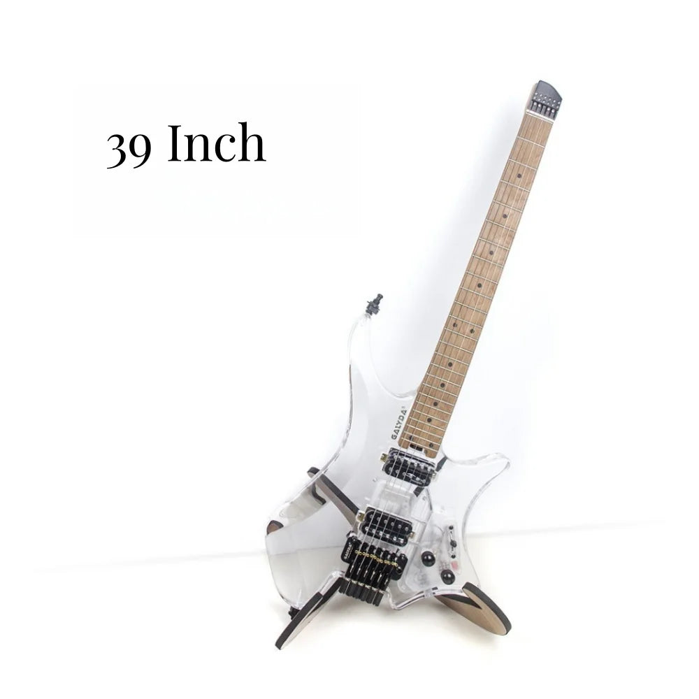 JELO Factory 39-Inch Electric Guitar with Headless Style Acrylic Body 24 Frets AAA Rosewood Fingerboard 6 Strings