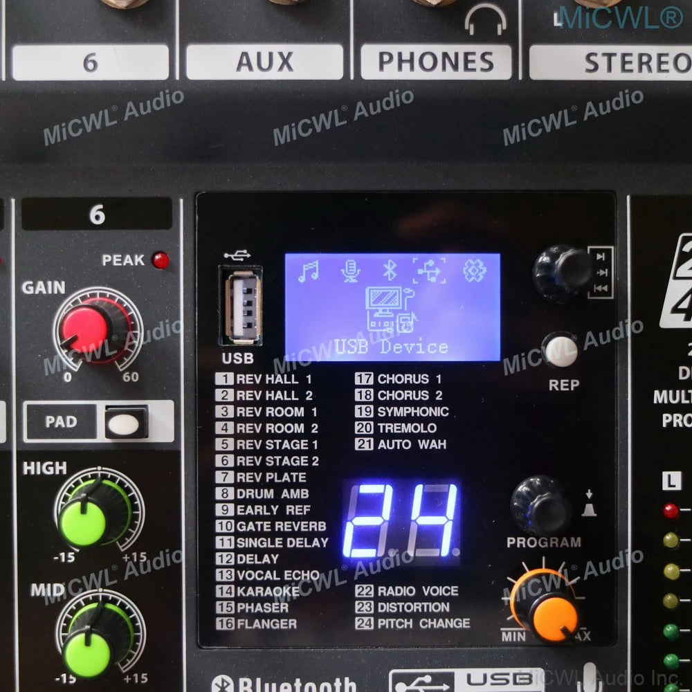 MiCWL 8 Channel Sound Mixng Console Audio DJ Controller Mixer 48V DSP Bluetooth