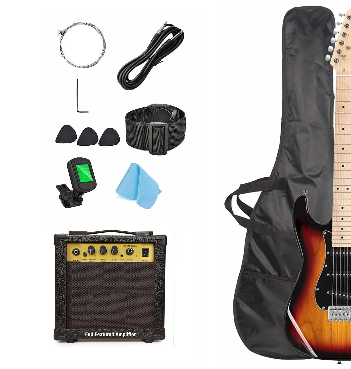 FCC Certified Electric Guitar with 10 Watt Amplifier Complete Kit-Beginner-Friendly Musical Instrument Includes Tuner Bag