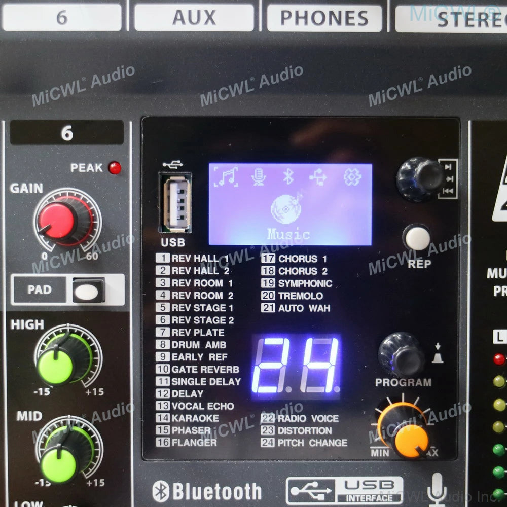 MiCWL 8 Channel Sound Mixng Console Audio DJ Controller Mixer 48V DSP Bluetooth