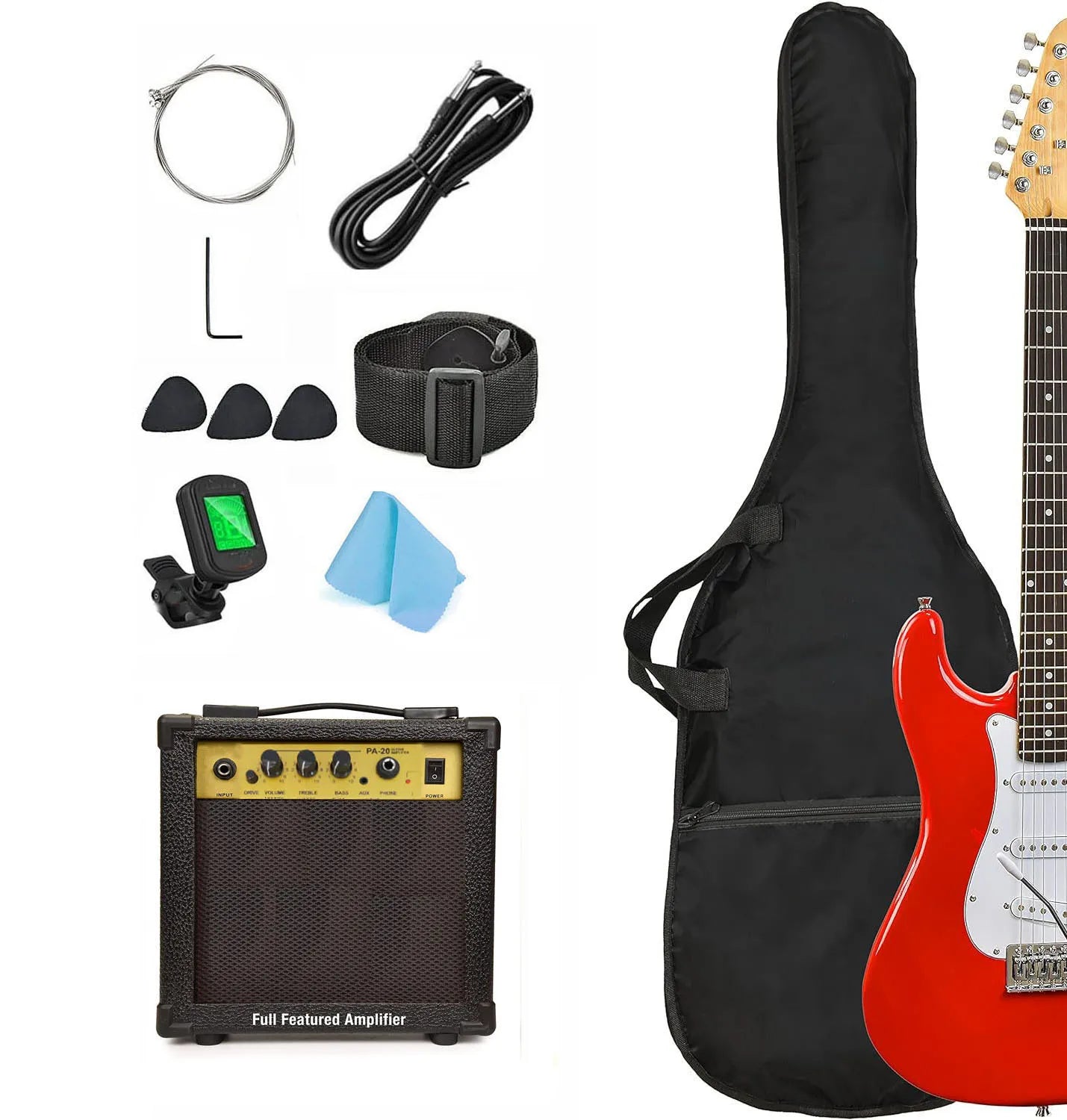 FCC Certified Electric Guitar with 10 Watt Amplifier Complete Kit-Beginner-Friendly Musical Instrument Includes Tuner Bag