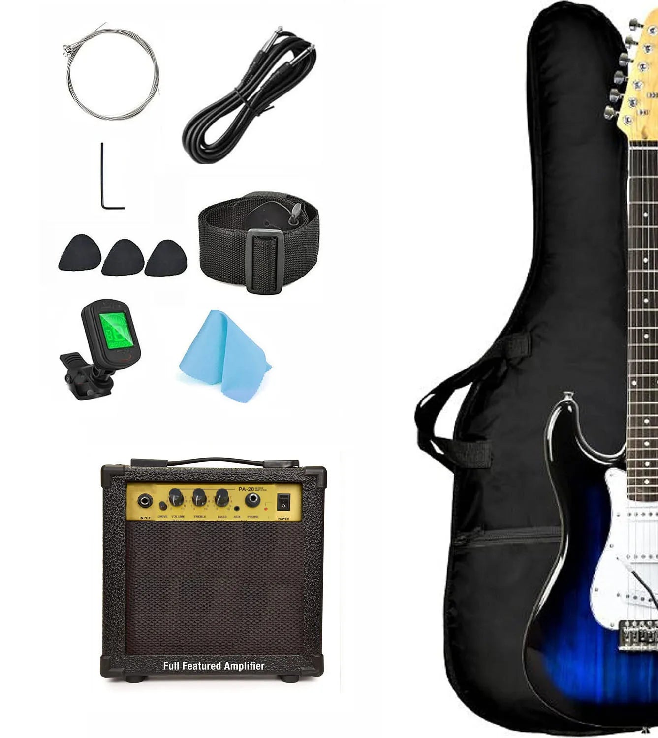 FCC Certified Electric Guitar with 10 Watt Amplifier Complete Kit-Beginner-Friendly Musical Instrument Includes Tuner Bag