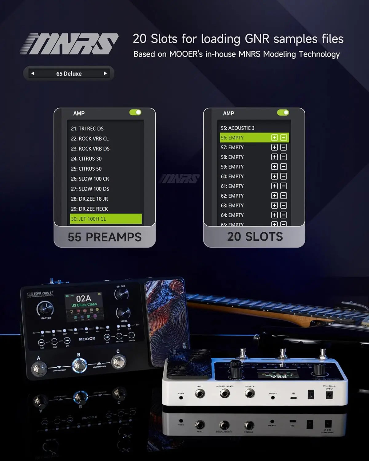 MOOER GE150 Plus Li Guitar Pedal-198 Presets 55 Amp Models 25 Cab Sim 20 MNRS Slots IR Loader 80s Looper 40 Drum Rhythms 10