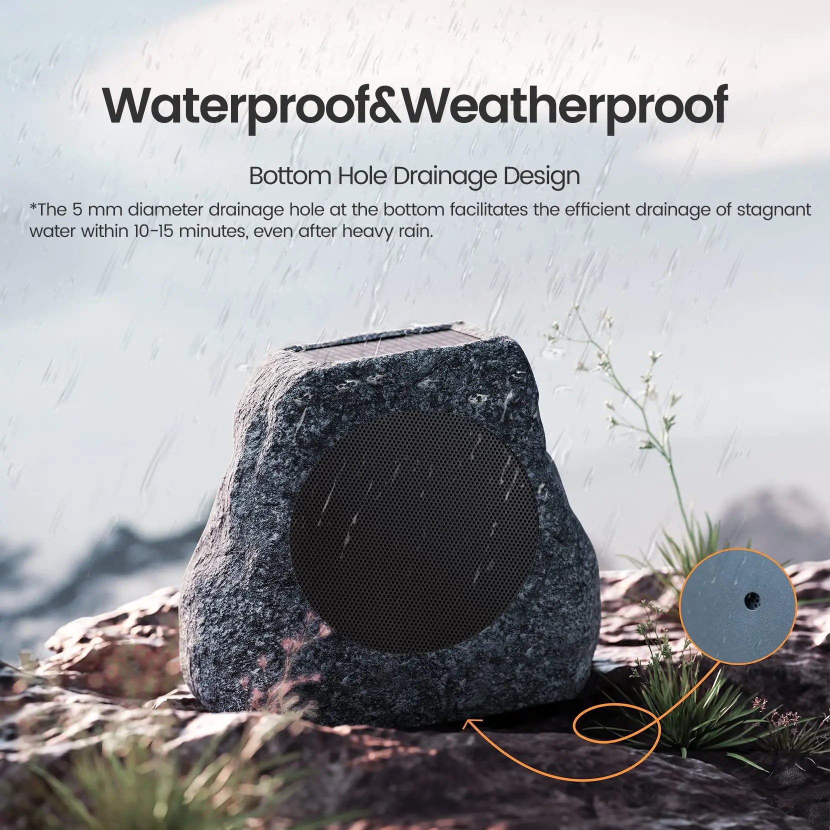Outdoor Rock Blue Grey Speakers Wireless Patio Speaker Solar Powered Rechargeable Battery Perfect for Pool Patio Deck Garden
