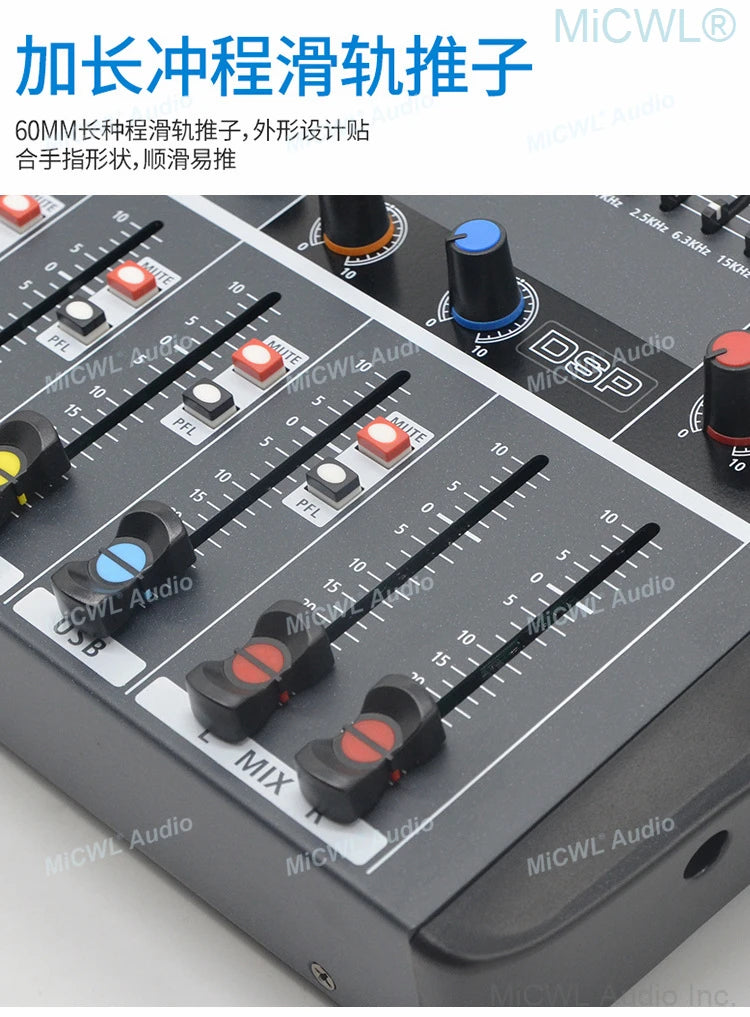MiCWL 8 Channel Sound Mixng Console Audio DJ Controller Mixer 48V DSP Bluetooth