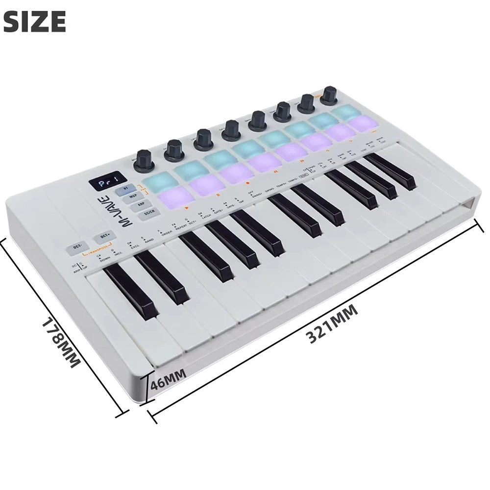 M-VAVE SMK-25 II 25-Key Bluetooth MIDI Controller | 16 RGB Pads, 8 Knobs, 2000mAh, USB-C, Mac/iOS/Android