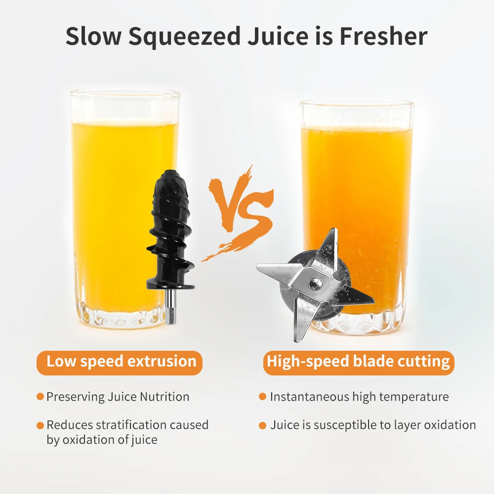 Slow Masticating Cold Press Juicer, Reverse Function Quiet Easy Clean High Yield Juice Extractor for Home Fruit Vegetable