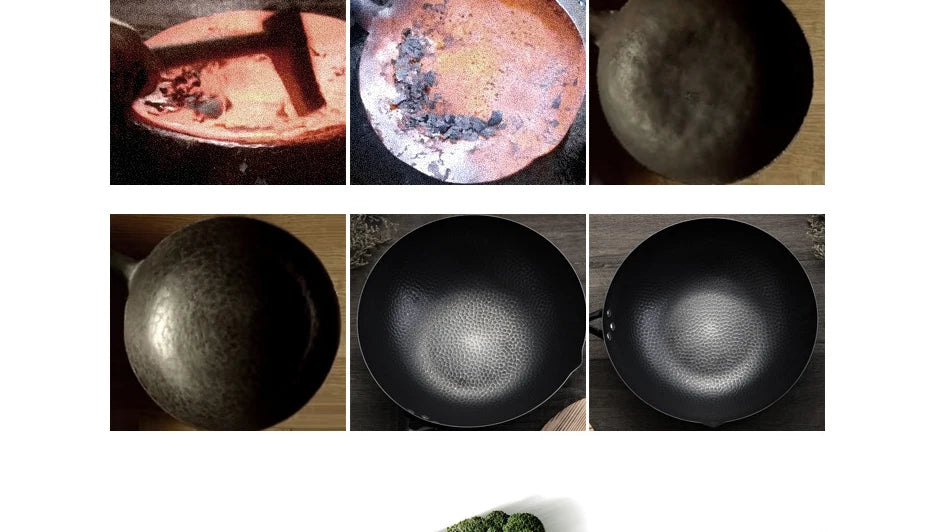 32cm Iron Wok Craft Wok Traditional Hand Hammered Chinese Carbon Steel Wok Iron Pot for Induction,Gas,Suitable for All Stoves