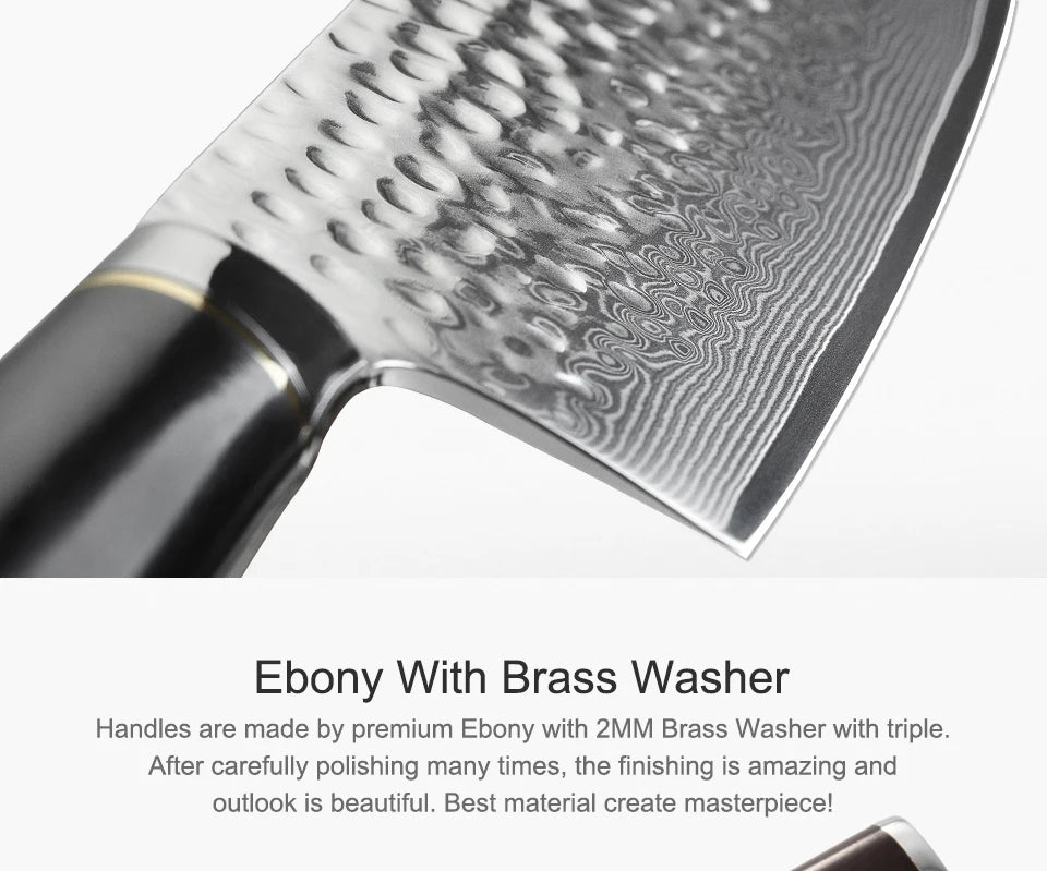 Kitchen Knife 6.8'' Nakiri Knife Japanese Damascus Steel Butcher Meat Cleaver Vegetable Knives Cooking Cutter Ebony Handle