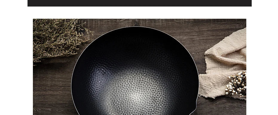 32cm Iron Wok Craft Wok Traditional Hand Hammered Chinese Carbon Steel Wok Iron Pot for Induction,Gas,Suitable for All Stoves