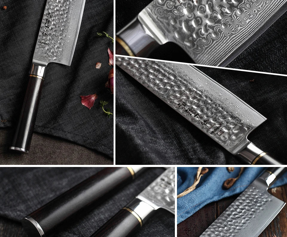 Kitchen Knife 6.8'' Nakiri Knife Japanese Damascus Steel Butcher Meat Cleaver Vegetable Knives Cooking Cutter Ebony Handle