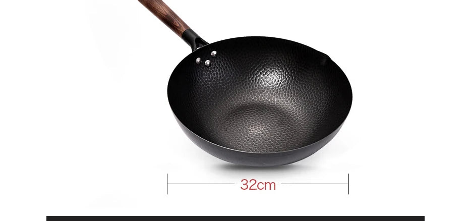 32cm Iron Wok Craft Wok Traditional Hand Hammered Chinese Carbon Steel Wok Iron Pot for Induction,Gas,Suitable for All Stoves