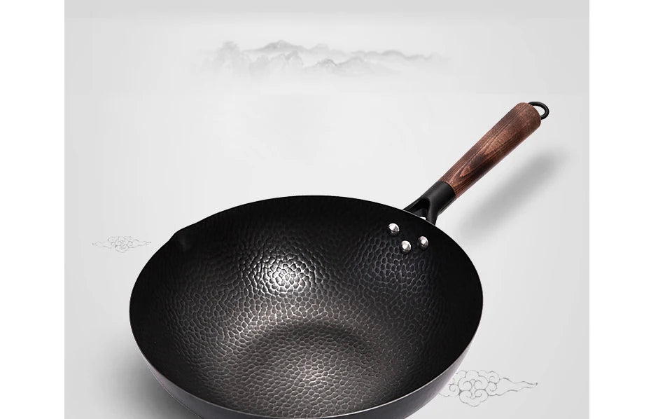 32cm Iron Wok Craft Wok Traditional Hand Hammered Chinese Carbon Steel Wok Iron Pot for Induction,Gas,Suitable for All Stoves